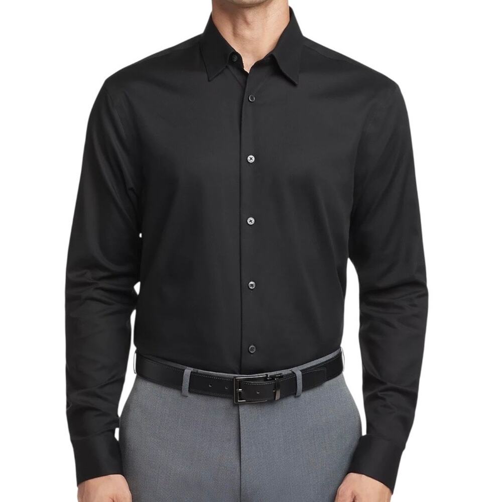 Calvin Klein Men's Steel Regular Non-Iron Stretch Dress Shirt Black Size 16